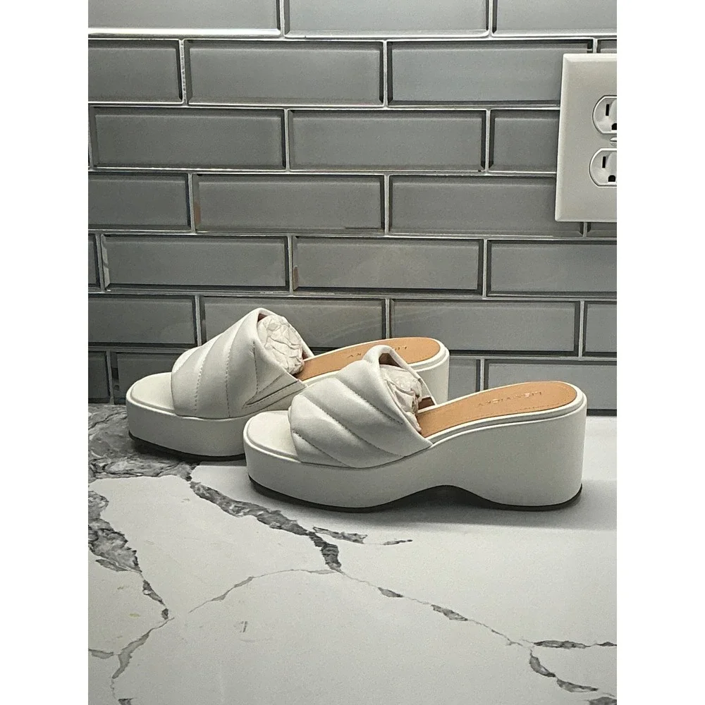 Lisa Vicky LEAD-V White Sheep Nappa Wedge Platform Slide Sandals Women's Size7.5